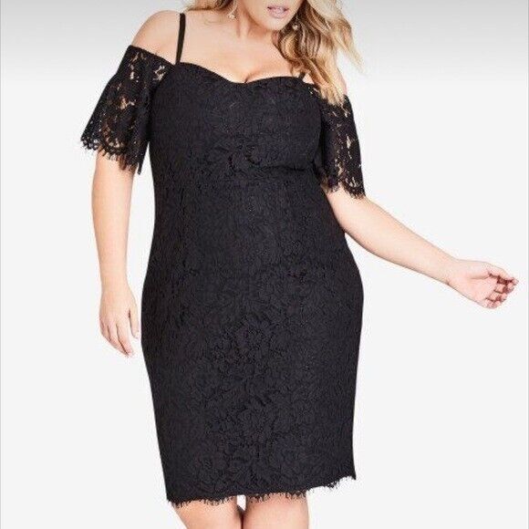 City Chic Dresses & Skirts - City Chic Black Lace Whisper Dress Plus Size 16 Off Shoulder Cocktail Formal NWT